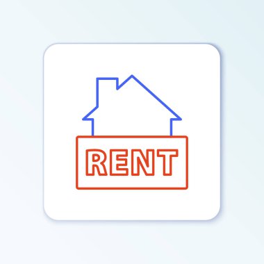 Metin Kiralama simgesi beyaz arkaplanda izole edilmiş Satır Asma işareti. Kiralık mesajlı pano. Renkli taslak konsepti. Vektör