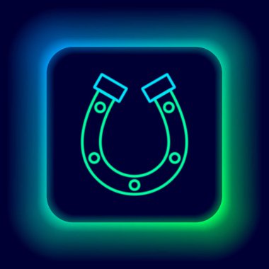 Parlayan neon çizgisi at nalı simgesi siyah arkaplanda izole edildi. Renkli taslak konsepti. Vektör