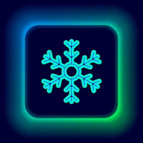 Icono Copo Nieve Línea Neón Brillante Aislado Sobre Fondo Negro — Vector de stock