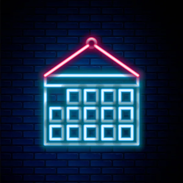 Icona Luminosa Neon Linea Calendario Isolato Sfondo Muro Mattoni Simbolo — Vettoriale Stock