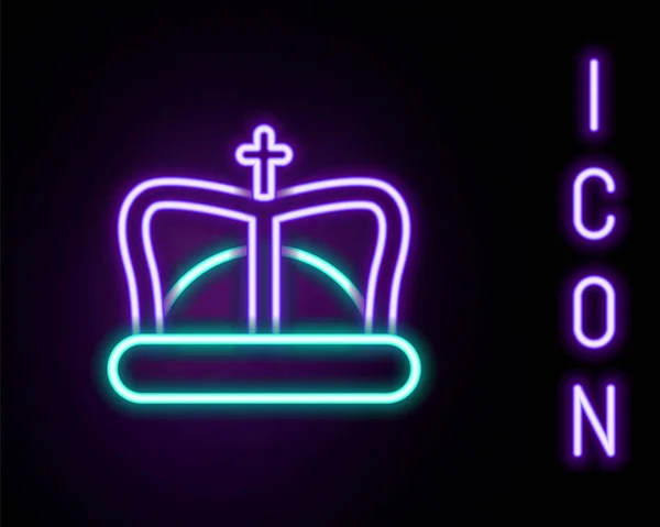 Gloeiende Neon Lijn Koning Kroon Pictogram Geïsoleerd Zwarte Achtergrond Kleurrijk — Stockvector