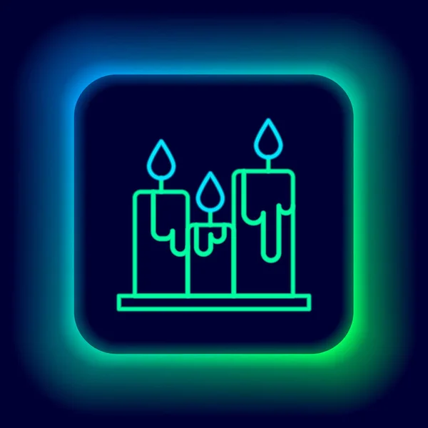 Glowing Neon Line Burning Candles Icon Isolated Black Background Cylindrical — Stock Vector