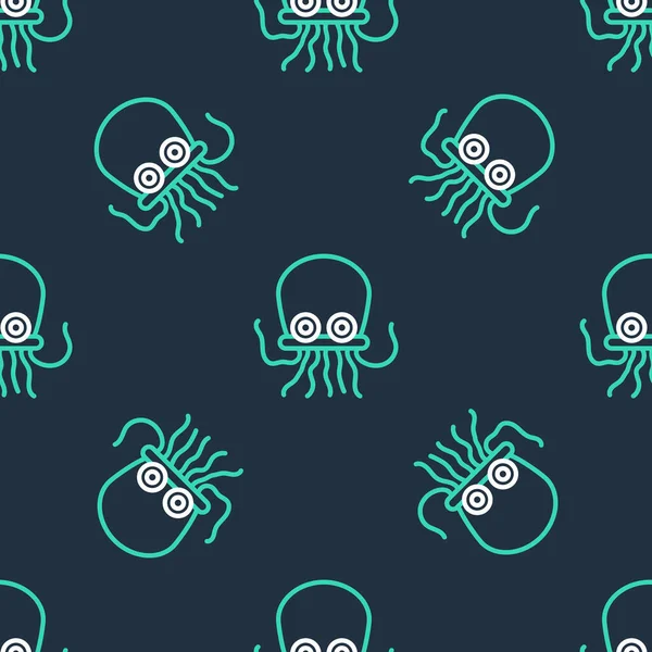 Line Octopus Icon Isolated Seamless Pattern Black Background Vector — Stock Vector