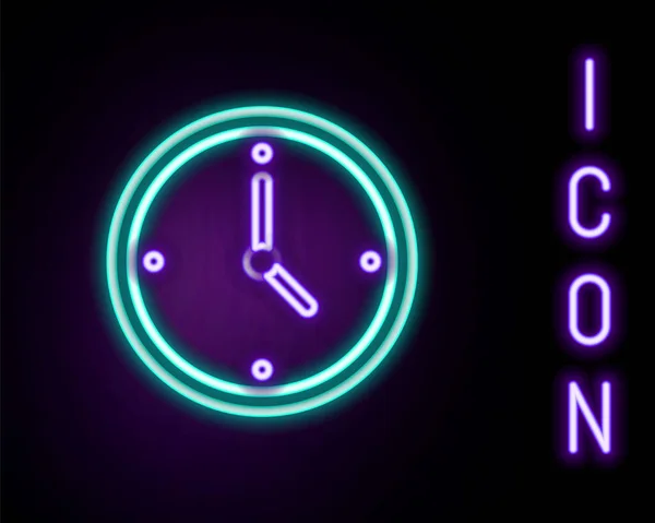 Leuchtendes Neon Line Clock Icon Isoliert Auf Schwarzem Hintergrund Zeitsymbol — Stockvektor