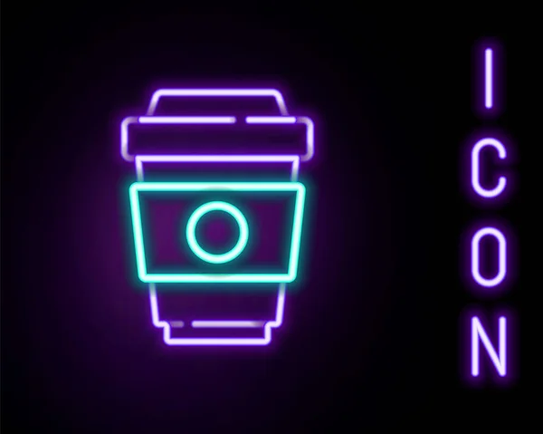 Glödande Neon Linje Kaffekopp För Att Ikon Isolerad Svart Bakgrund — Stock vektor