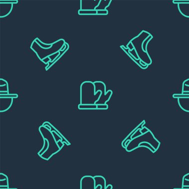 Çizgiye dizilmiş Noel eldiveni, patenler ve Kanadalı korucu şapkası. Vektör