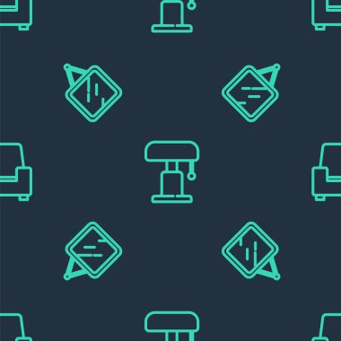 Çizgi masa lambasını, aynayı ve Kol sandalyesini kusursuz desene ayarlayın. Vektör