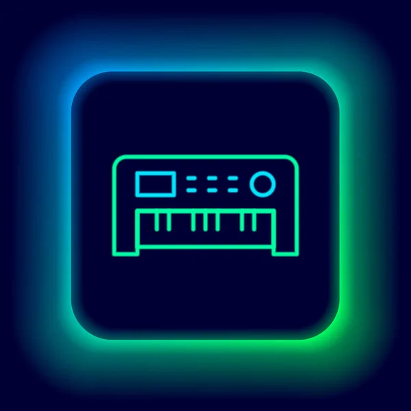 Zářící Neonová Čára Ikona Syntezátoru Hudby Izolovaná Černém Pozadí Elektronické — Stockový vektor