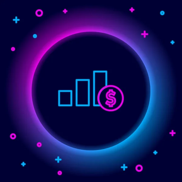 Glödande Neon Linje Paj Diagram Infographic Och Dollar Symbol Ikon — Stock vektor