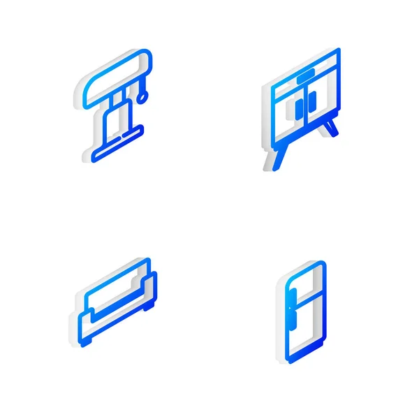 Set Linea Isometrica Cassettiera Lampada Tavolo Divano Icona Frigorifero Vettore — Vettoriale Stock