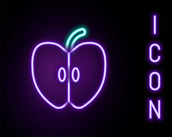 Gloeiende Neon Lijn Apple Icoon Geïsoleerd Zwarte Achtergrond Fruit Met — Stockvector