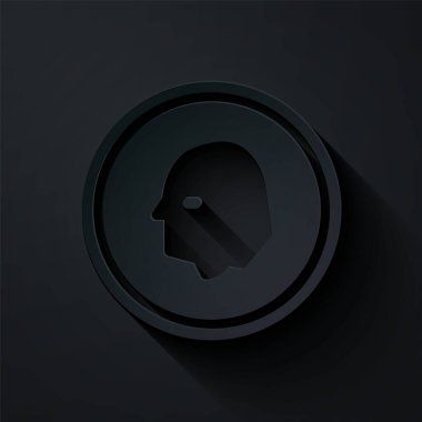 Kağıt kesiği para simgesi siyah arka planda izole. Bankacılık işareti. Para sembolü. Kağıt sanatı tarzı. Vektör İllüstrasyonu.