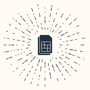 Gri Sim kart simgesi bej arka planda izole edildi. Cep telefonu sim kart çipi. Mobil telekomünikasyon teknolojisi sembolü. Soyut çember rastgele noktalar. Vektör.