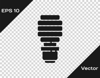Siyah LED ampul simgesi şeffaf arkaplanda izole edildi. Ekonomik LED ışıklı ampul. Enerji lambasını sakla. Vektör.