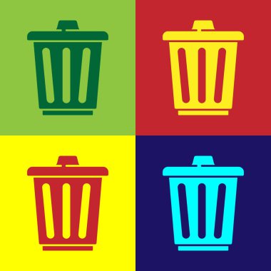 Pop Art Çöp Kutusu simgesi renk arkaplanında izole edildi. Çöp kutusu tabelası. Sepet simgesini geri dönüştür. Ofis çöpü ikonu. Vektör.