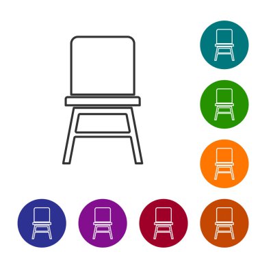 Beyaz arkaplanda siyah çizgi sandalye simgesi izole edildi. Simgeleri renk daire düğmelerine ayarla. Vektör.