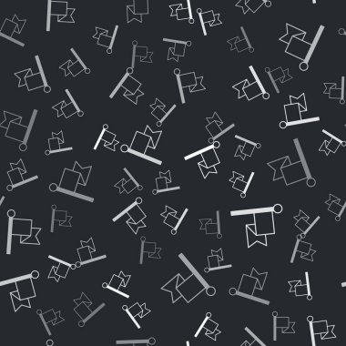 Gri Bayrak simgesi siyah arkaplanda izole edilmiş. Zafer, kazanmak ve zorluk konseptini fethetmek. Vektör