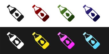 Siyah beyaz arkaplanda izole edilmiş bir şişe su ikonu ayarla. Soda su içme tabelası. Vektör