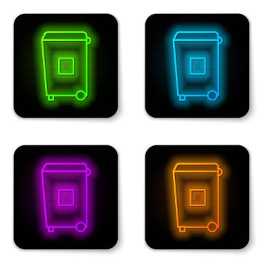 Parlayan neon hattı Çöp kutusu simgesi beyaz arkaplanda izole edildi. Çöp kutusu tabelası. Sepet simgesini geri dönüştür. Ofis çöpü ikonu. Siyah kare düğme. Vektör İllüstrasyonu.