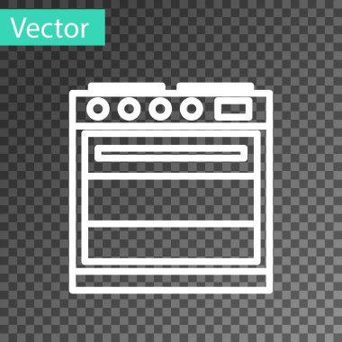 Beyaz çizgi fırın simgesi şeffaf arkaplanda izole edildi. Fırın tabelası. Vektör İllüstrasyonu.