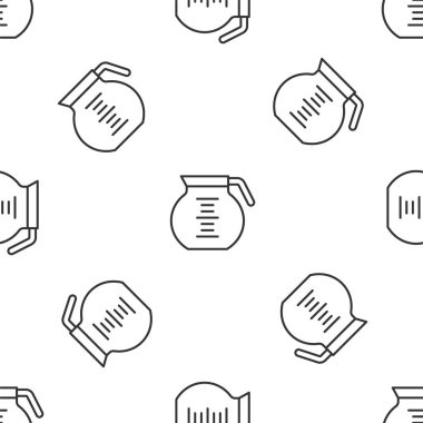 Gri çizgi kahve demliği ikonu beyaz arka planda pürüzsüz desen izole etti. Vektör.