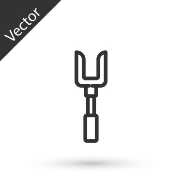 Gri çizgi barbekü çatalı simgesi beyaz arkaplanda izole edildi. Mangal çatalı tabelası. Barbekü ve ızgara aleti. Vektör.