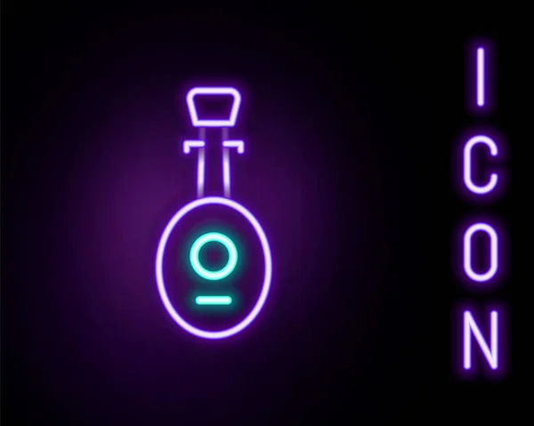 Gloeiende Neon Lijn Muzikaal Instrument Luit Icoon Geïsoleerd Zwarte Achtergrond — Stockvector