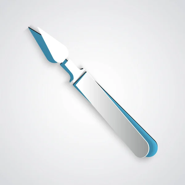 Paper Cut Medical Surgery Scalpel Tool Icon Isolated Grey Background — Stock Vector