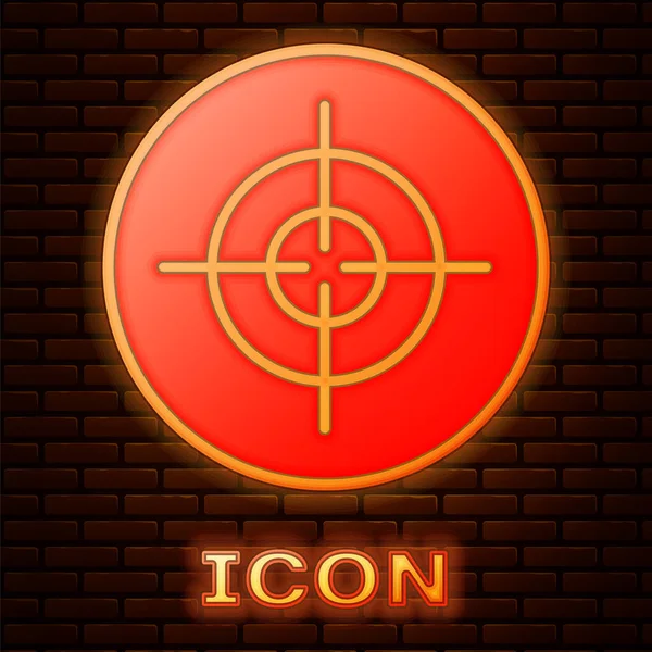 Icono Deportivo Neón Brillante Target Aislado Fondo Pared Ladrillo Objetivo — Vector de stock