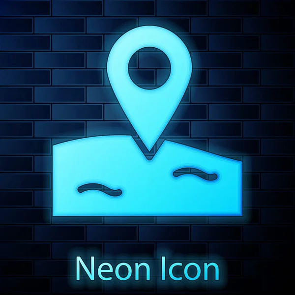 Leuchtende Neon Location Angeln Symbol Isoliert Auf Backsteinwand Hintergrund Fischerort — Stockvektor