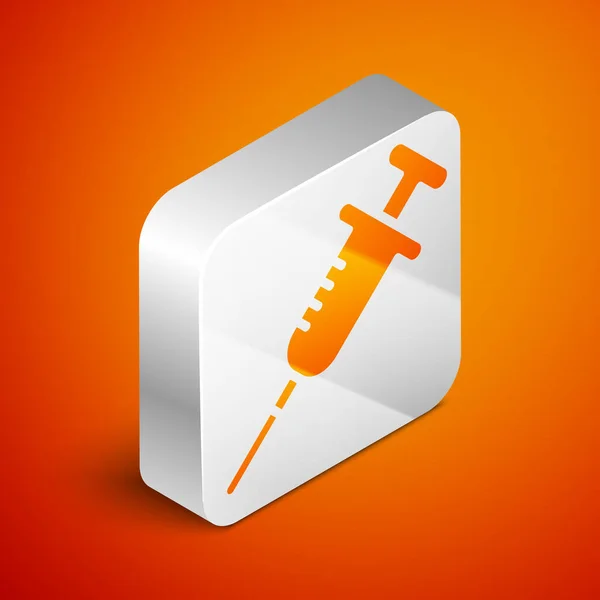 Ikona Izometrické Stříkačky Izolovaná Oranžovém Pozadí Injekční Stříkačka Pro Vakcínu — Stockový vektor