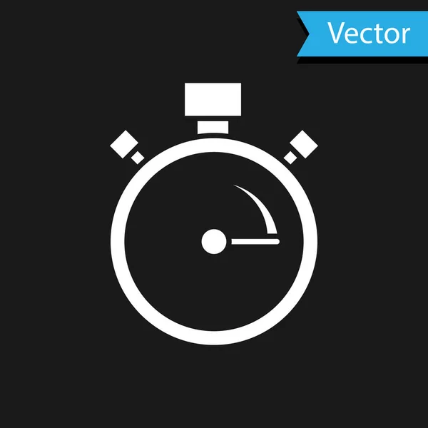 White Stopwatch Icon Isolated Black Background Time Timer Sign Chronometer — Stock Vector