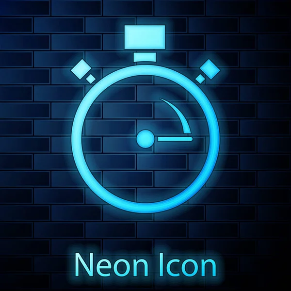 Ragyogó Neon Stopwatch Ikon Elszigetelt Téglafal Háttér Időzítő Jel Kronométer — Stock Vector