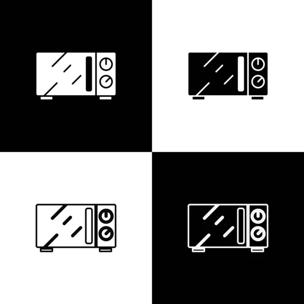 Set Icono Horno Microondas Aislado Sobre Fondo Blanco Negro Icono — Vector de stock