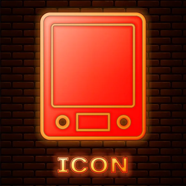 Brillante Icono Escala Electrónica Neón Aislado Fondo Pared Ladrillo Equipo — Vector de stock