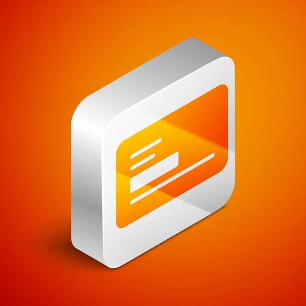 Isometriskt Visitkort Visitkort Ikon Isolerad Orange Bakgrund Företagsidentitetsmall Silverfyrkantig Knapp — Stock vektor