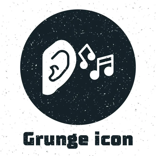 Grunge Ear Hear Sound Signal Icon Isoliert Auf Weißem Hintergrund — Stockvektor