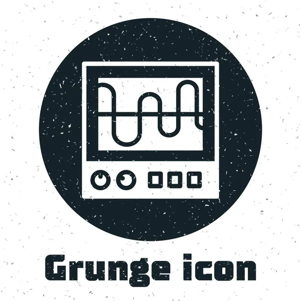 Grunge Oscilloscope Measurement Signal Wave Icon Isolated White Background Monochrome — Stock Vector