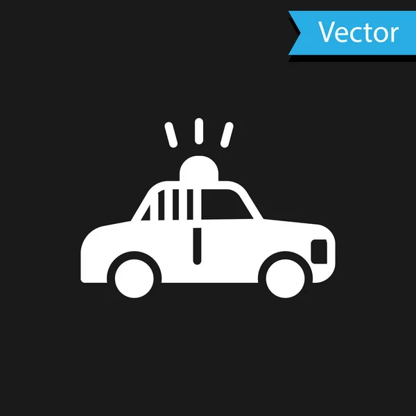 Carro Polícia Branca Ícone Pisca Pisca Polícia Isolado Fundo Preto — Vetor de Stock