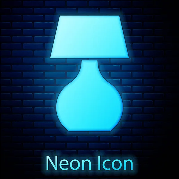 Lumineux Néon Lampe Table Icône Isolée Sur Fond Mur Briques — Image vectorielle