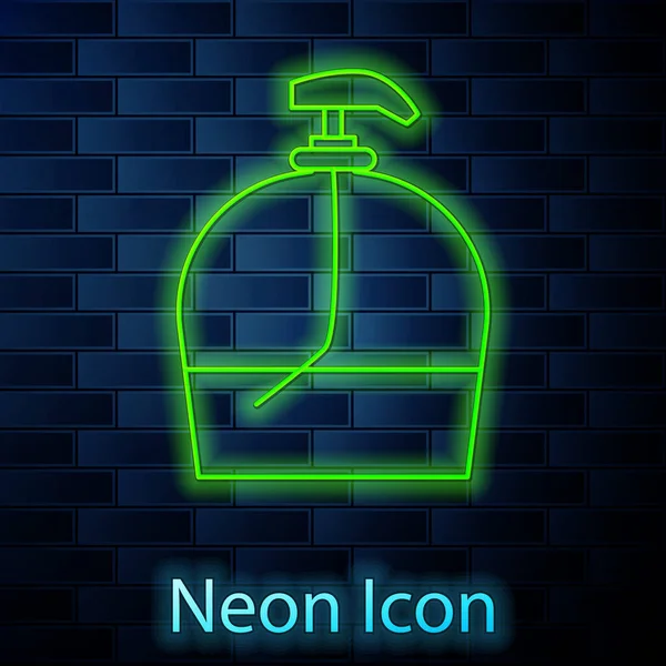 Zářící Neonová Čára Lahvička Tekutého Antibakteriálního Mýdla Ikonou Dávkovače Izolovanou — Stockový vektor