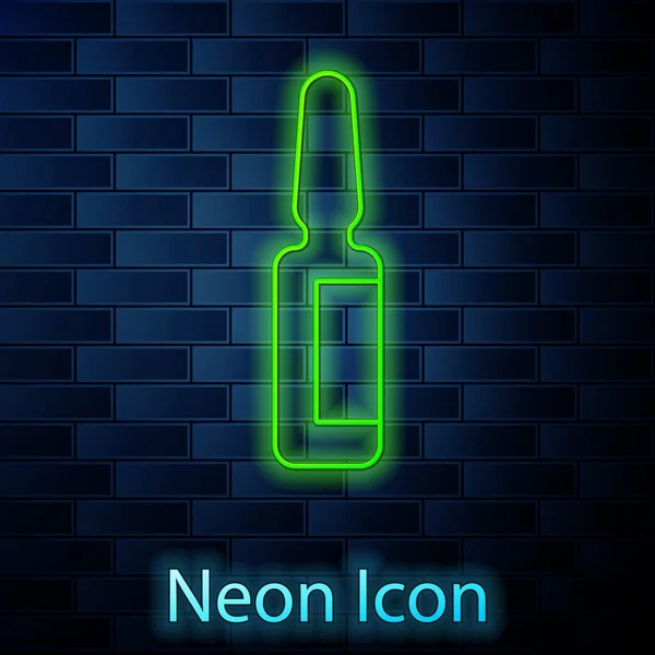 Gloeiende Neon Lijn Tandpijn Pijnstiller Tablet Pictogram Geïsoleerd Bakstenen Muur — Stockvector