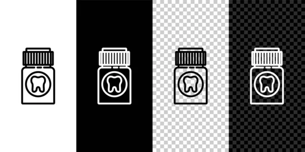 Nastavit Řádek Bolest Zubů Tablet Ikona Izolované Černém Bílém Pozadí — Stockový vektor