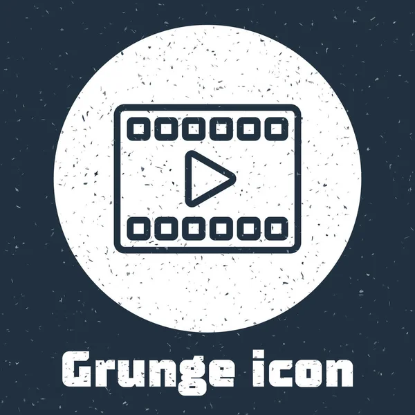 Grunge Line Play Video Icon Isolated Grey Background Film Strip — Stock Vector