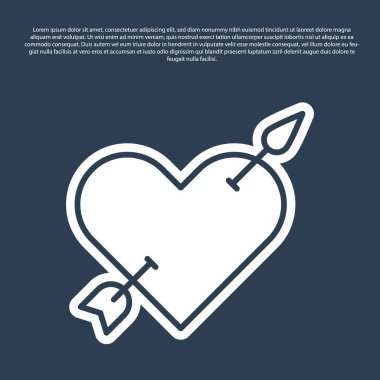 Mavi çizgi Amour sembolü mavi arka planda izole edilmiş kalp ve ok simgesi. Aşk işareti. Sevgililer Günü sembolü. Vektör.