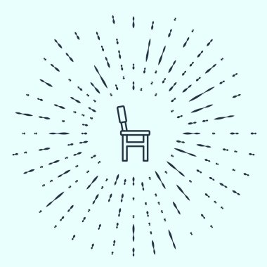 Gri arkaplanda siyah çizgi sandalye simgesi izole edildi. Soyut çember rastgele noktalar. Vektör.