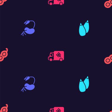 Tohum, filizlenme, un kamyonu ve yeşil bezelyeleri pürüzsüz desene göre ayarla. Vektör