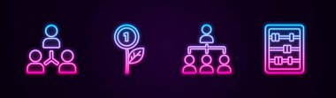 Hiyerarşi organizasyon şeması ve Abaküs. Parlayan neon ikonu. Vektör