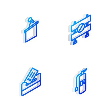 Isome hattı bariyeri, sahne standı ya da tribün, oy sandığı ve yangın söndürme ikonu ayarlayın. Vektör