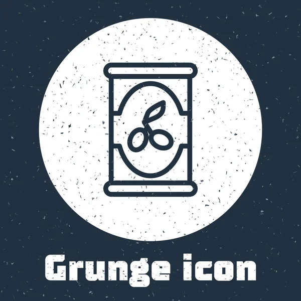 Línea Grunge Aceitunas Lata Icono Aislado Sobre Fondo Gris Concepto — Vector de stock